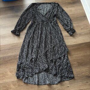 BTFBM Floral Long Sleeve Gray Dress - Size XXL